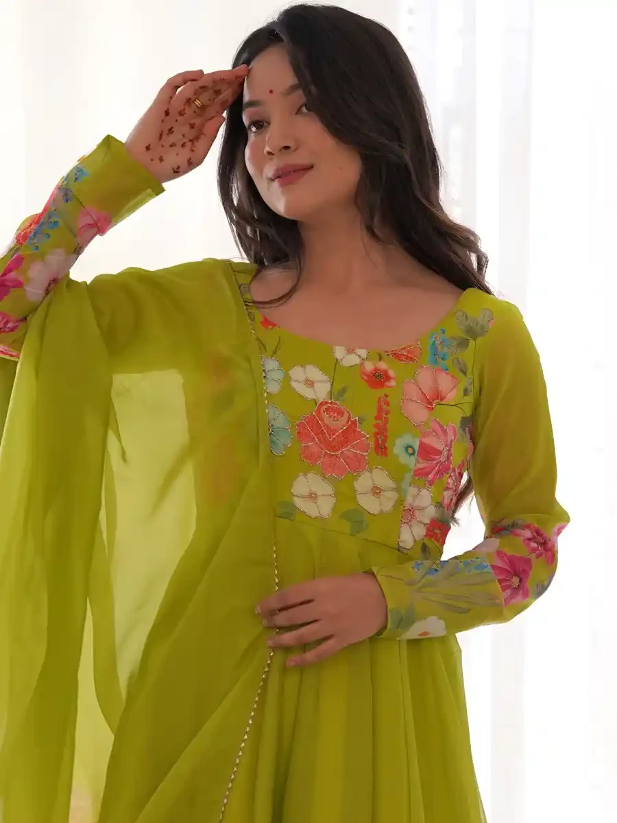 Lemon Heavy Pure Soft Organza Silk Embroidered Festival Party Ready Anarkali Salwar Kameez