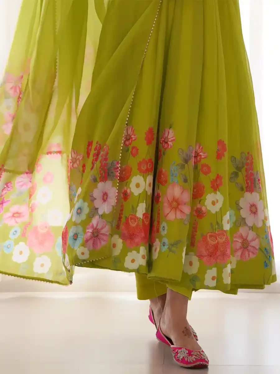 Lemon Heavy Pure Soft Organza Silk Embroidered Festival Party Ready Anarkali Salwar Kameez