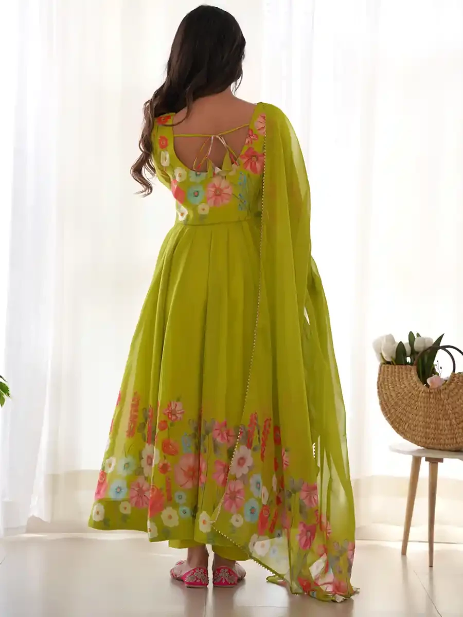 Lemon Heavy Pure Soft Organza Silk Embroidered Festival Party Ready Anarkali Salwar Kameez