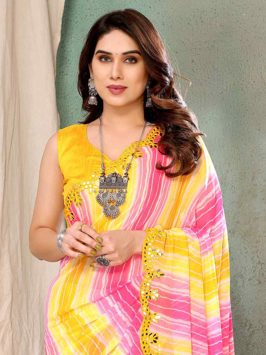 Lemon Organza Printed Festival Casual Contemporary Saree