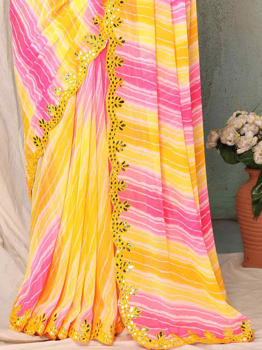 Lemon Organza Printed Festival Casual Contemporary Saree