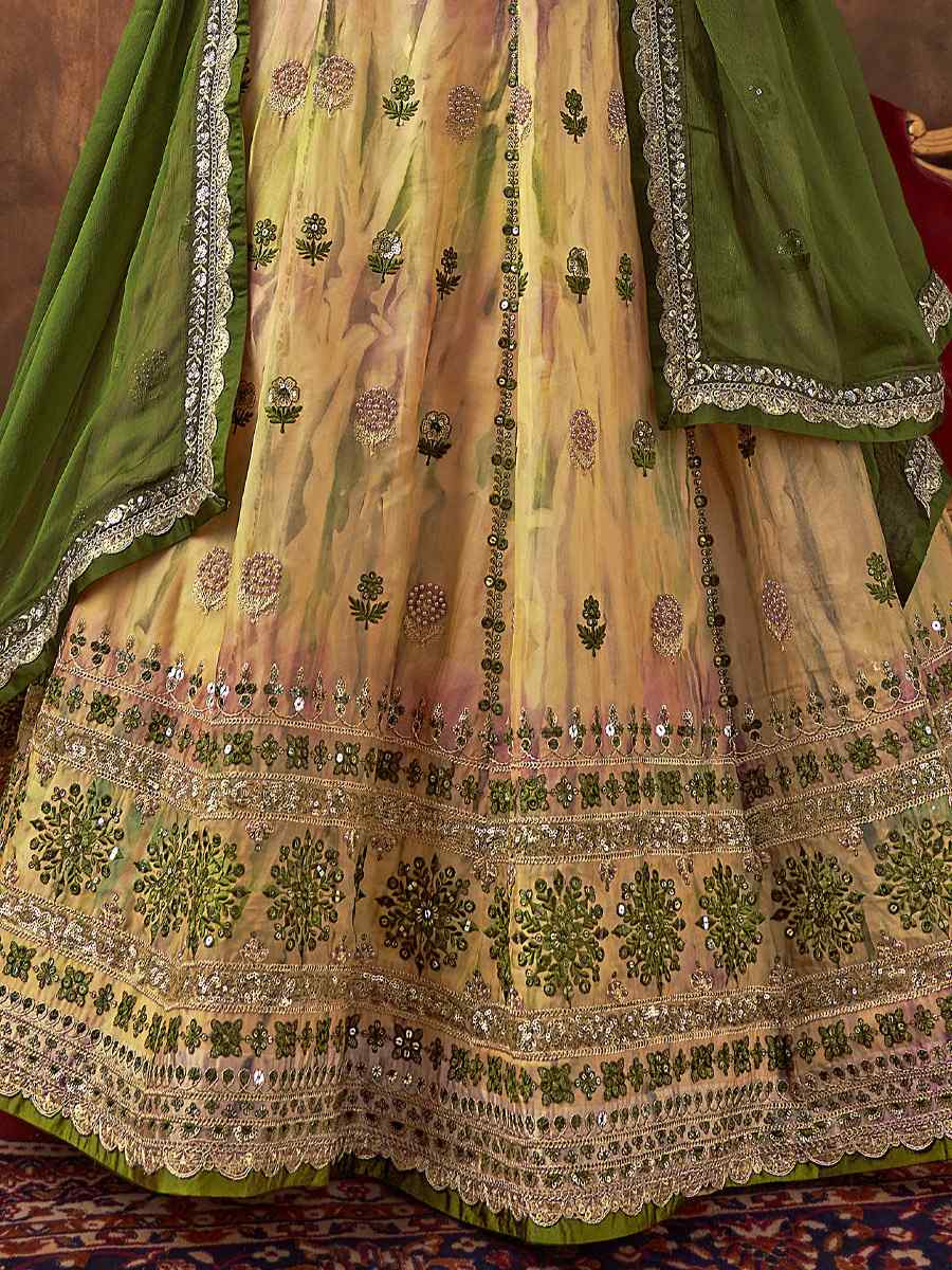 Lemon Pure Georgette Embroidered Bridesmaid Wedding Heavy Border Lehenga Choli