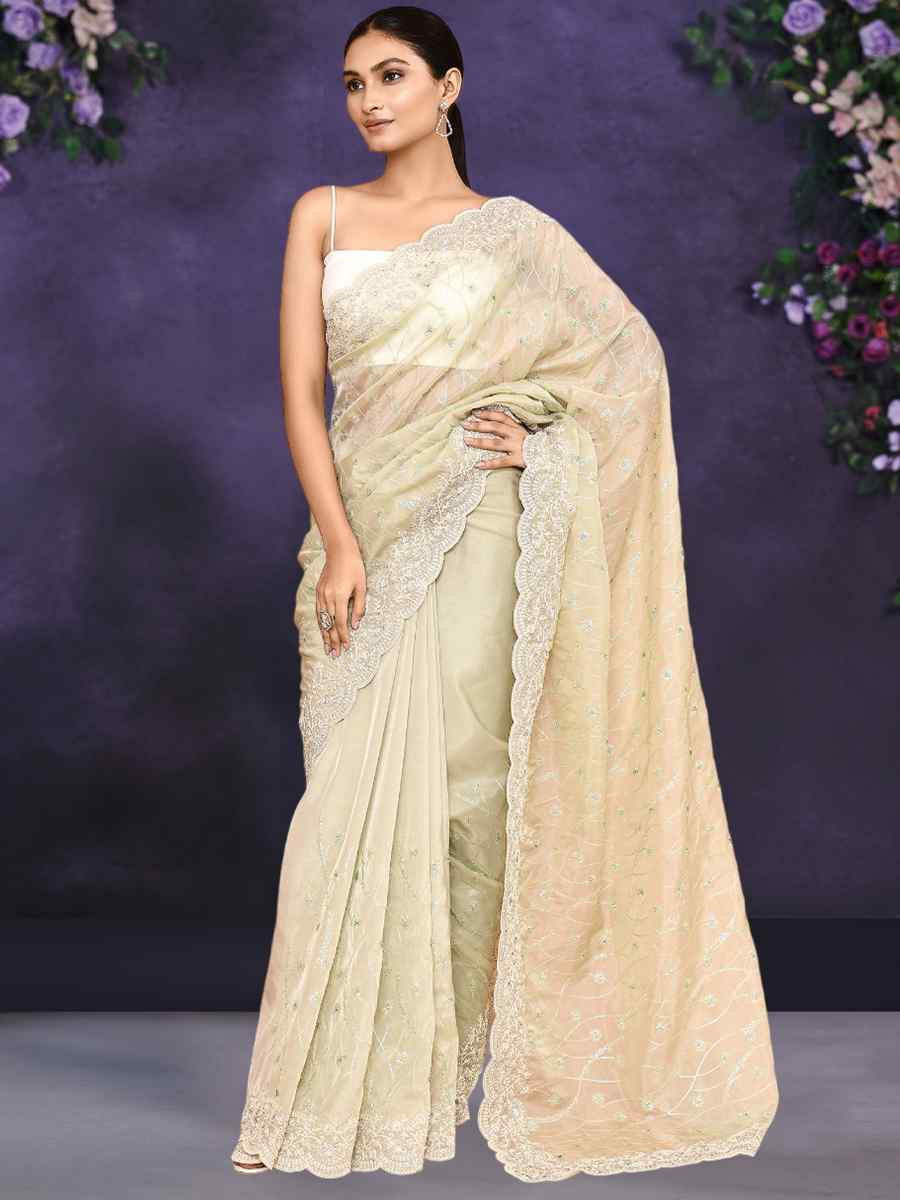 Lemon Silk Embroidery Festival Party Classic Style Saree