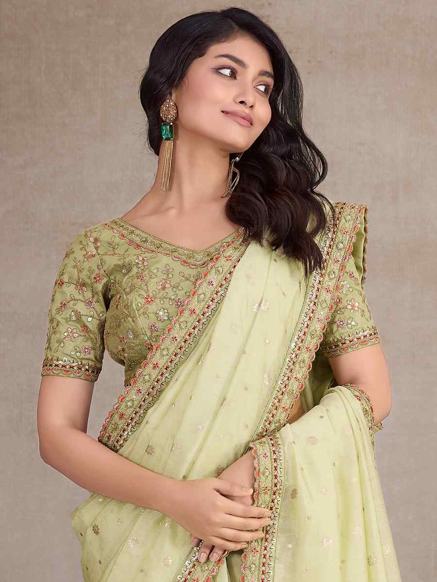 Lemon Silk Organza Embroidered Party Reception Heavy Border Saree