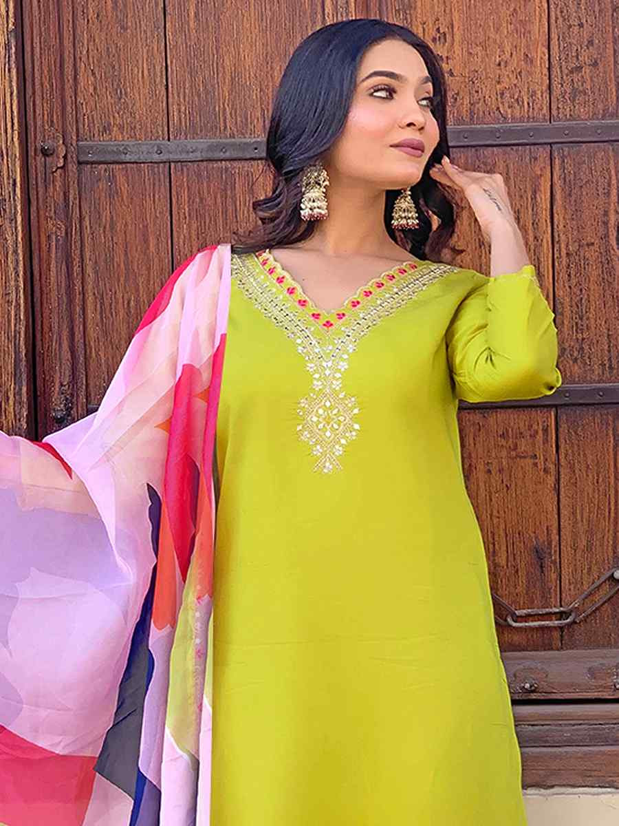 Lemon Viscose Embroidered Festival Casual Ready Pant Salwar Kameez