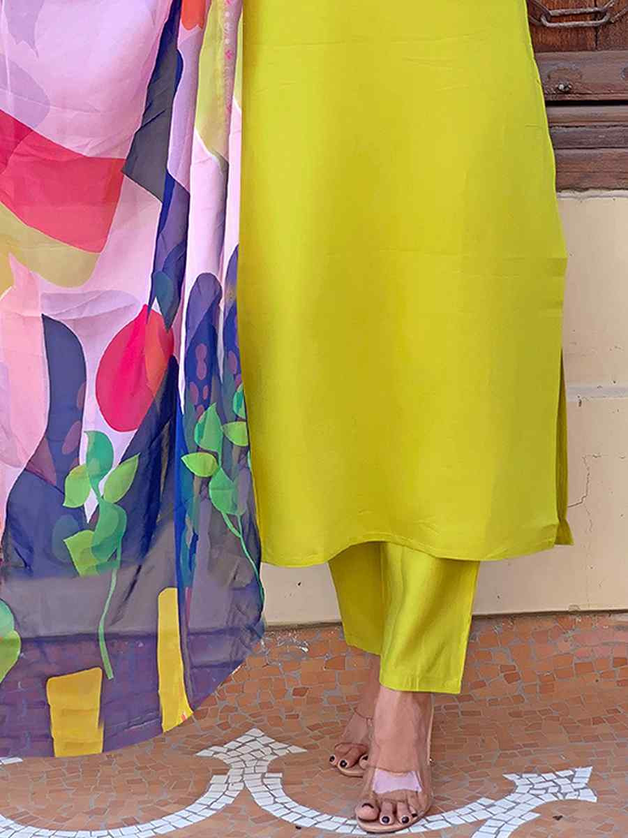 Lemon Viscose Embroidered Festival Casual Ready Pant Salwar Kameez