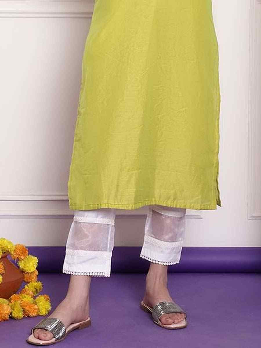 Lemon Yellow Chanderi Embroidered Festival Casual Kurti