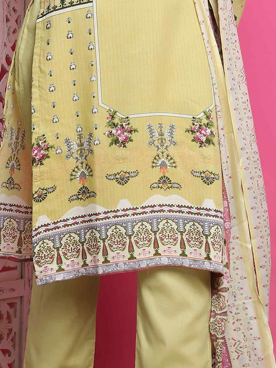 Lemon Yellow Cotton Embroidered Casual Festival Pant Salwar Kameez