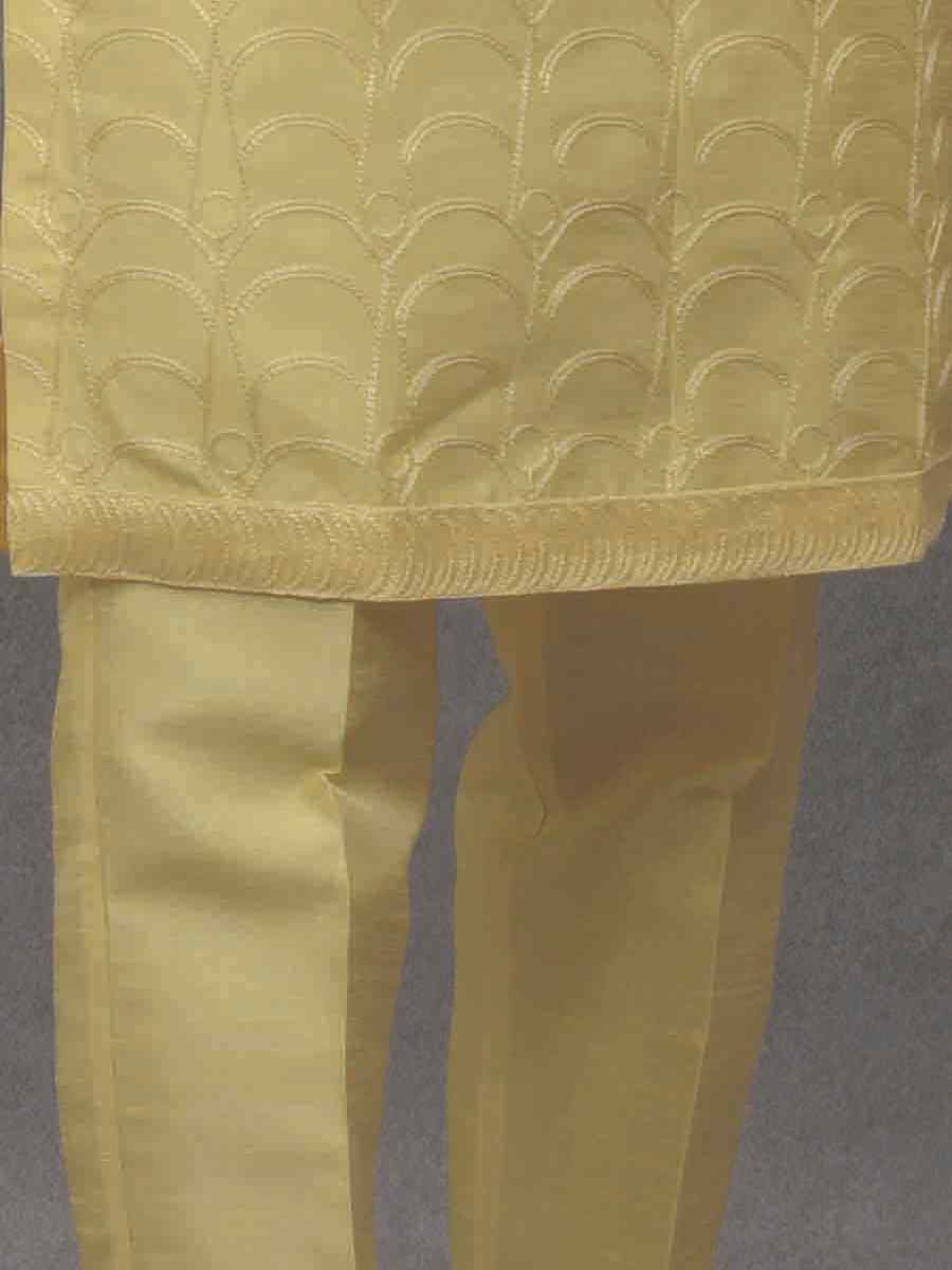 Lemon Yellow Silk Woven Party Wedding Kurta