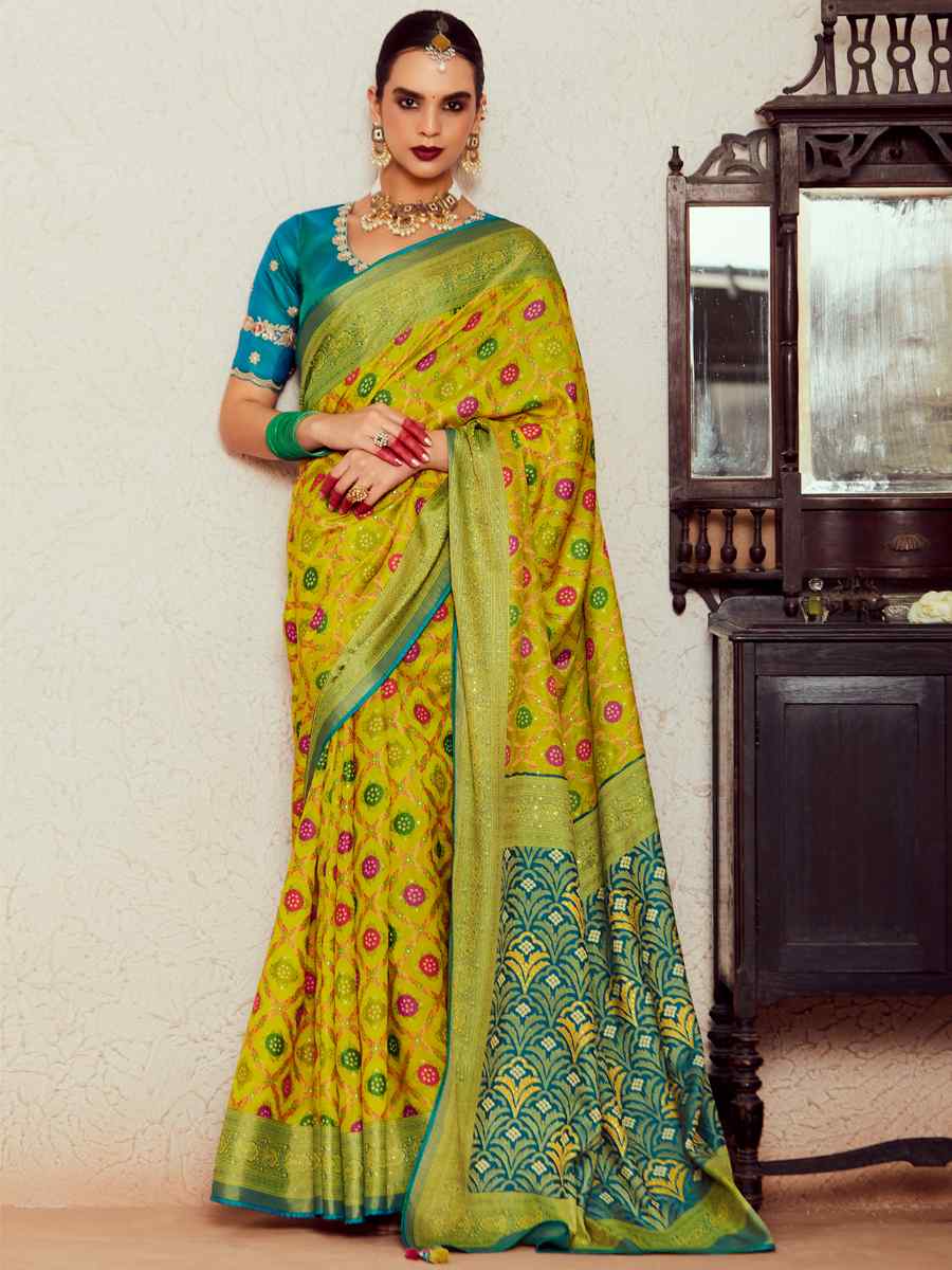 Lemon Yellow Soft Brasso Embroidered Festival Wedding Heavy Border Saree