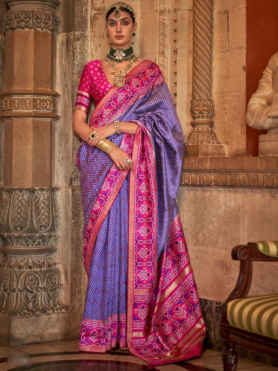 Levender Banarasi Silk Handwoven Wedding Festival Heavy Border Saree