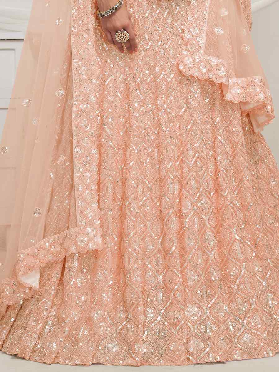 Light  Orange Soft Net Embroidered Bridesmaid Wedding Heavy Border Lehenga Choli