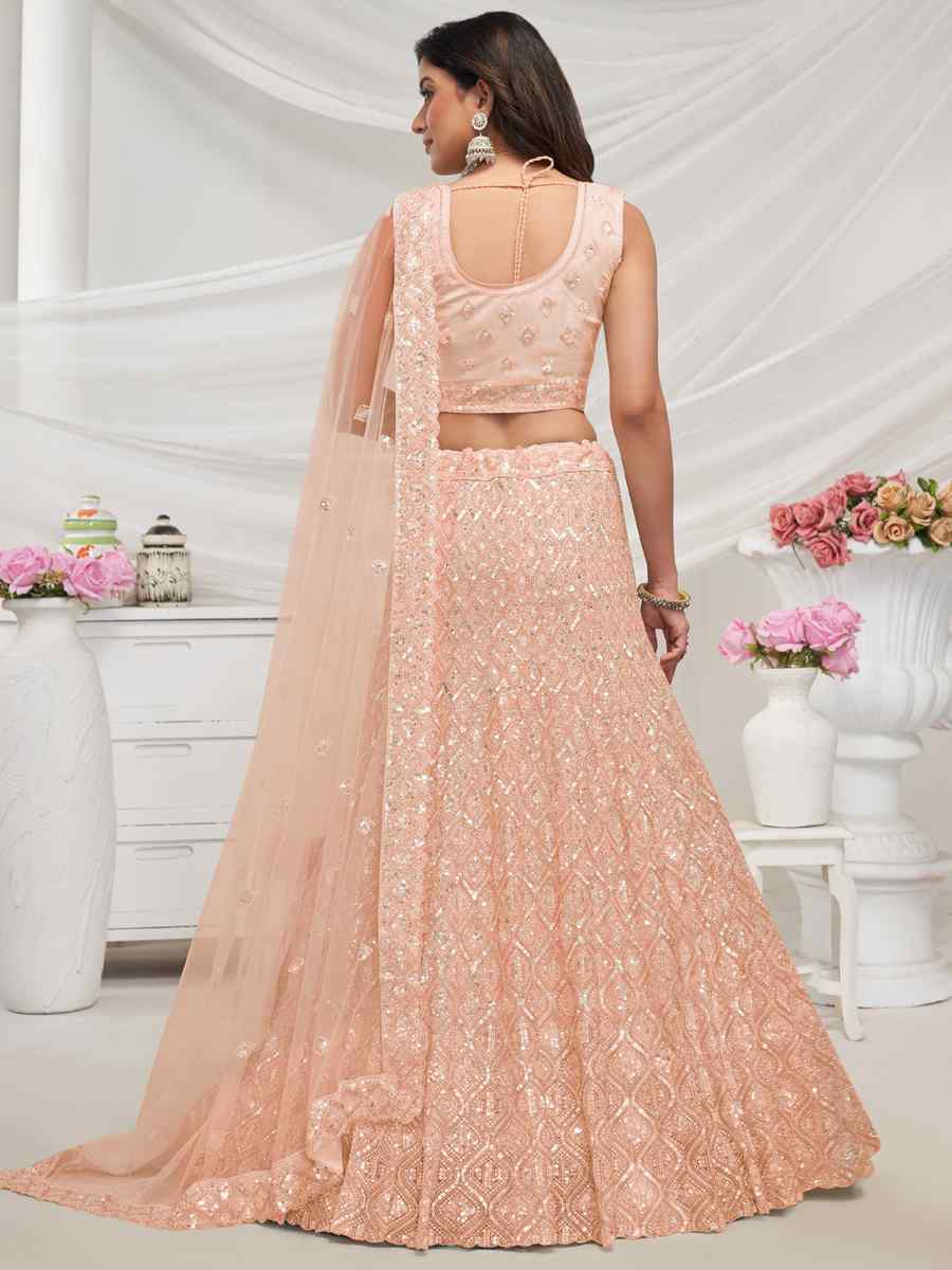 Light  Orange Soft Net Embroidered Bridesmaid Wedding Heavy Border Lehenga Choli