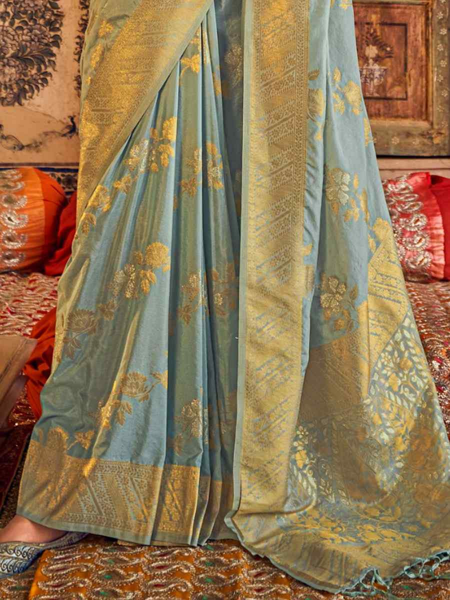 Light Blue Georgette Silk Handwoven Festival Wedding Heavy Border Saree