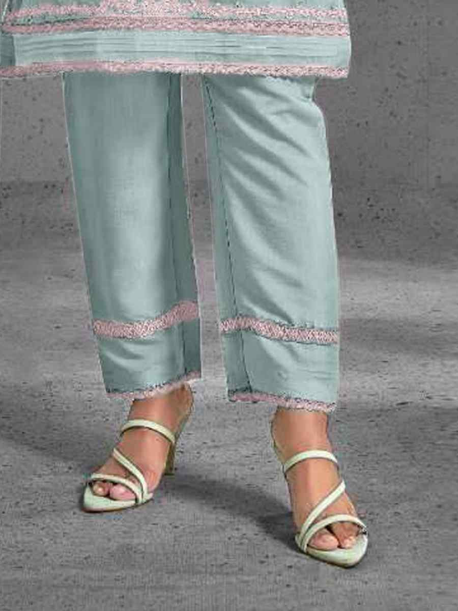 Light Blue Heavy Organza Embroidered Festival Casual Pant Salwar Kameez