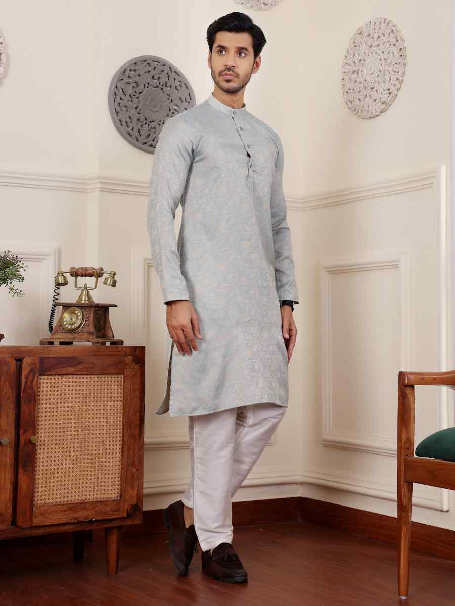 Light Blue Viscose Embroidered Festival Casual Kurta