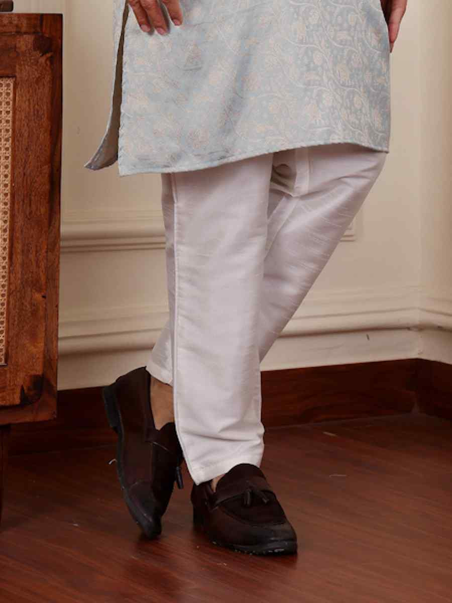 Light Blue Viscose Embroidered Festival Casual Kurta