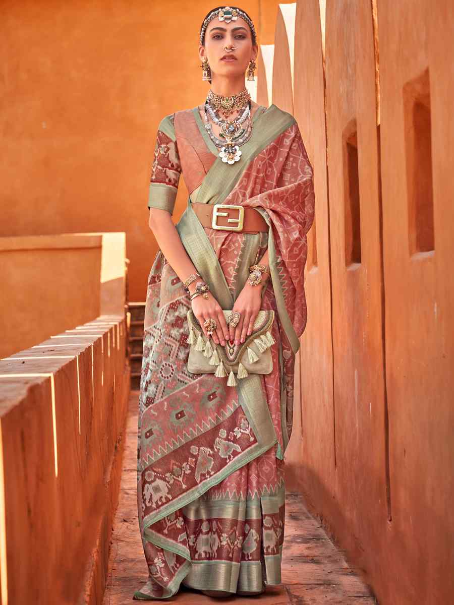 Light Brown Cotton Silk Handwoven Casual Festival Classic Style Saree