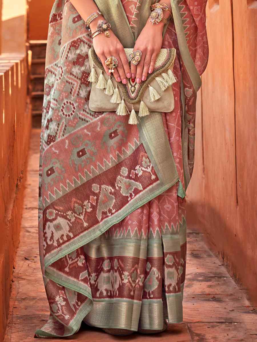 Light Brown Cotton Silk Handwoven Casual Festival Classic Style Saree