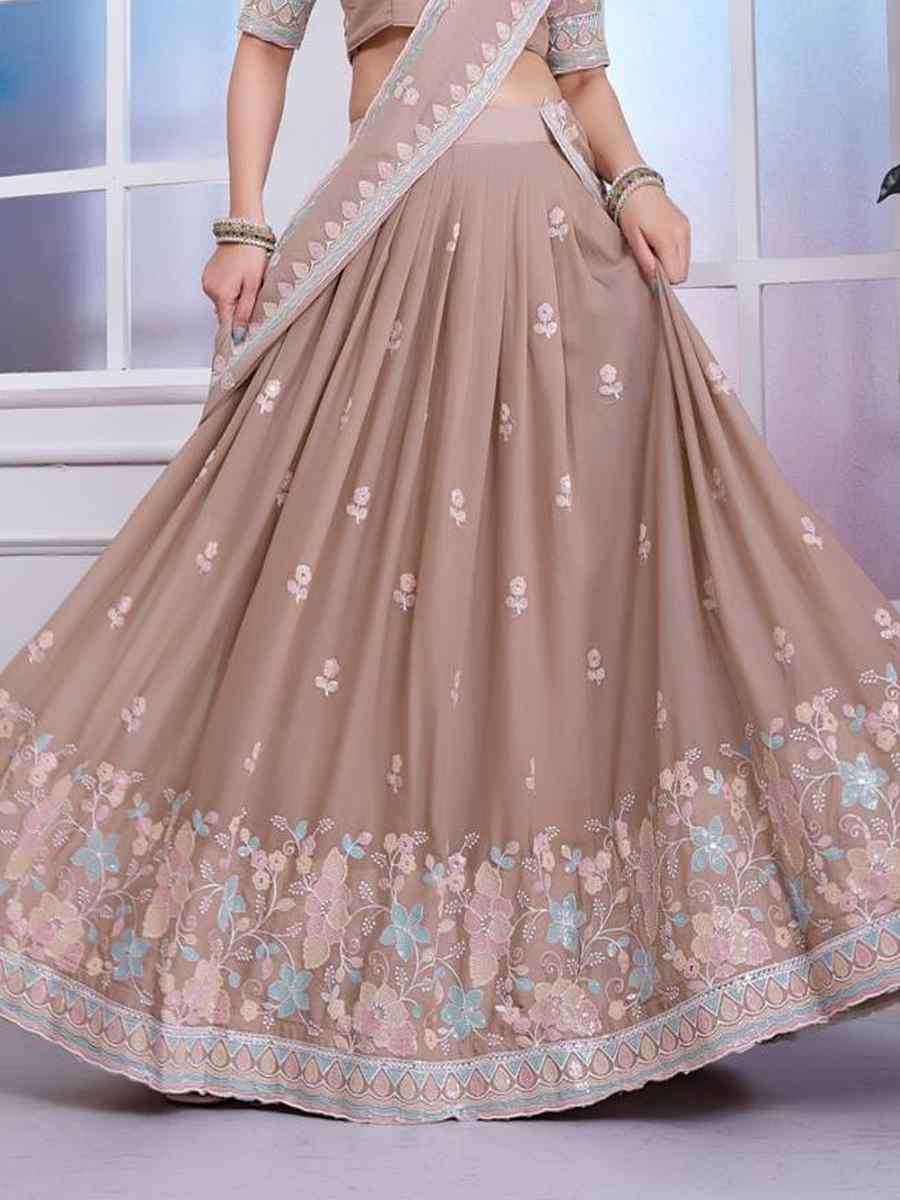 Light Brown Star Georgette Embroidered Wedding Festival Heavy Border Lehenga Choli