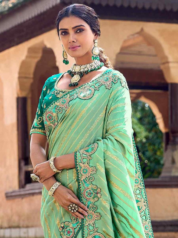 Buy Light Green Khaddi Georgette Banarasi Saree online-Karagiri