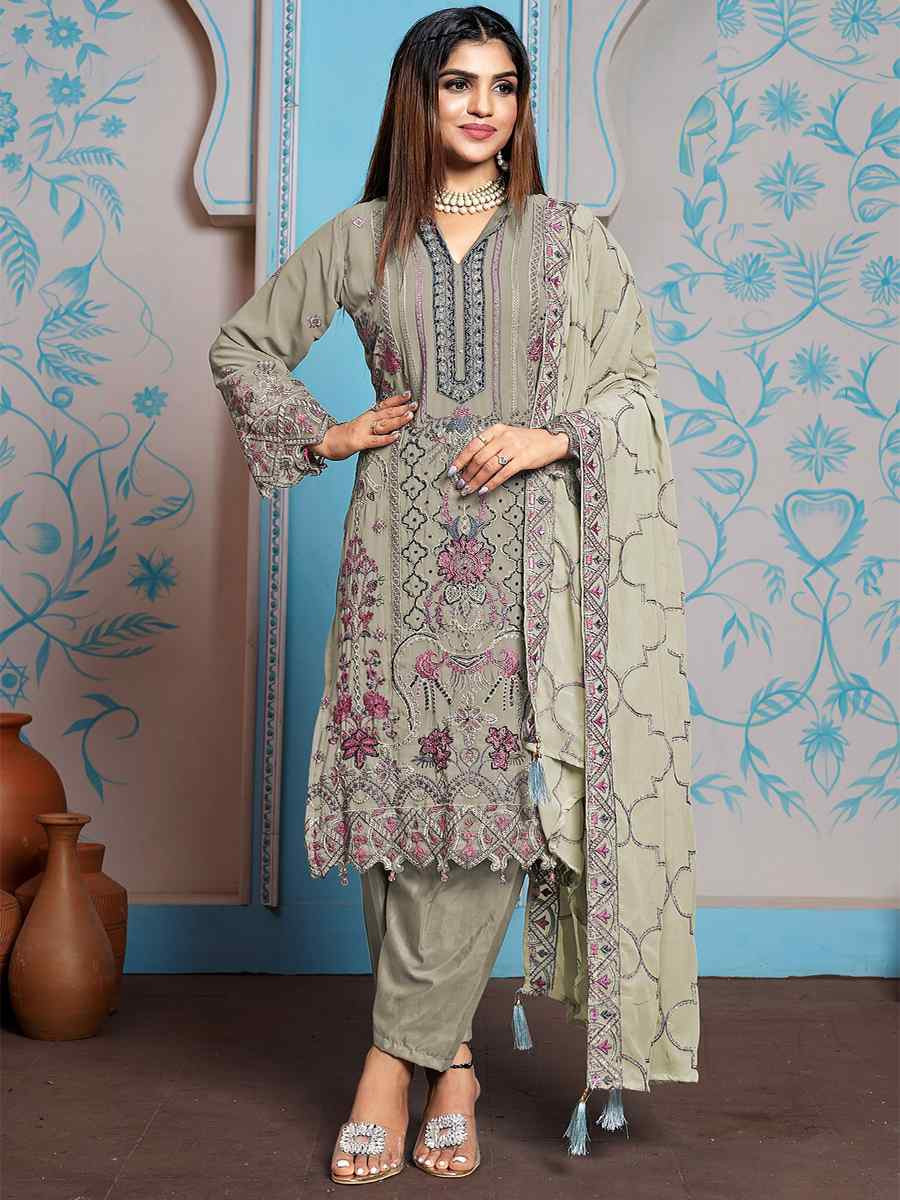 Light Green Faux Georgette Embroidered Festival Casual Pant Salwar Kameez