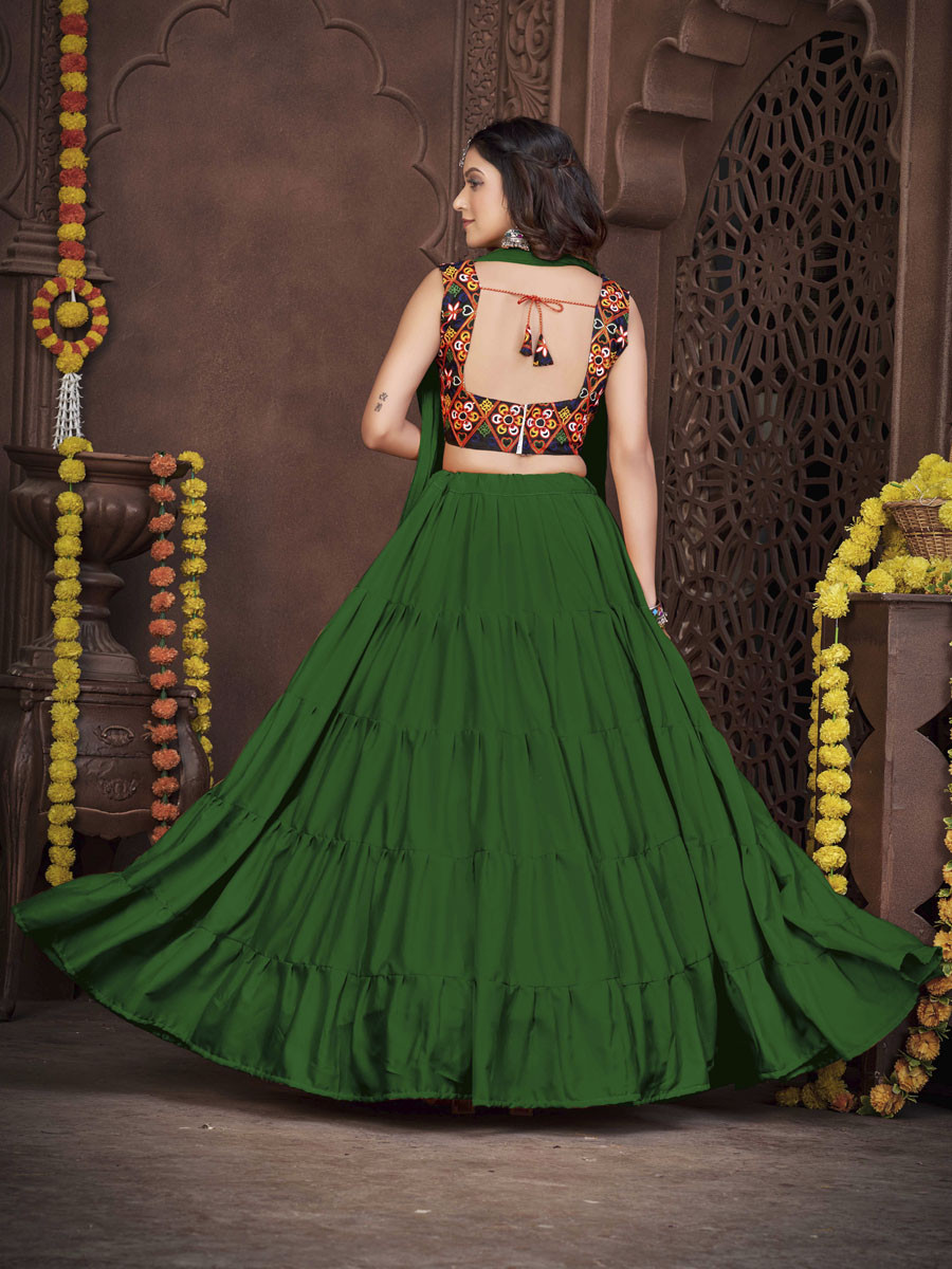 Light Green French Crepe Printed Festival Mehendi Circular Lehenga Choli