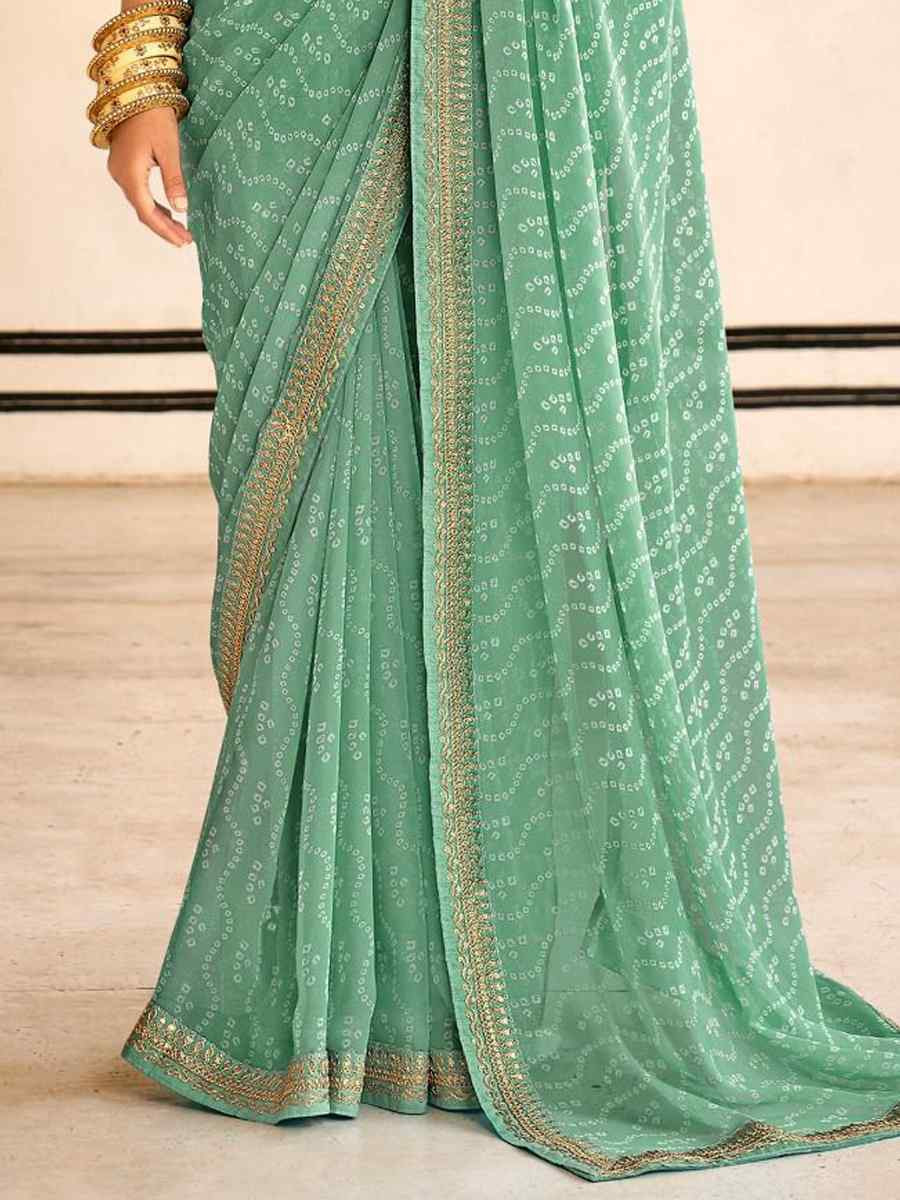 Light Green Georgette Embroidered Festival Party Classic Style Saree