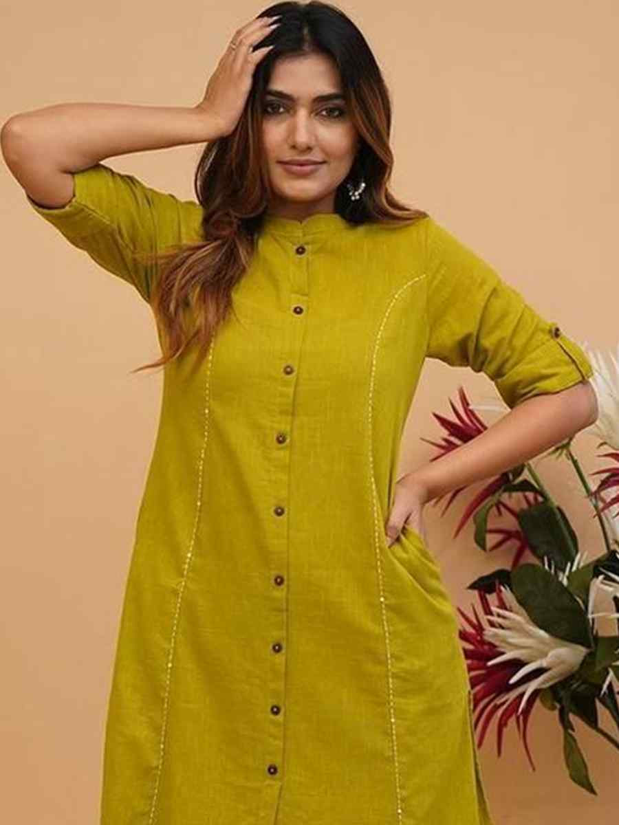 Light Green Heavy Cotton Handwoven Casual Festival Kurti