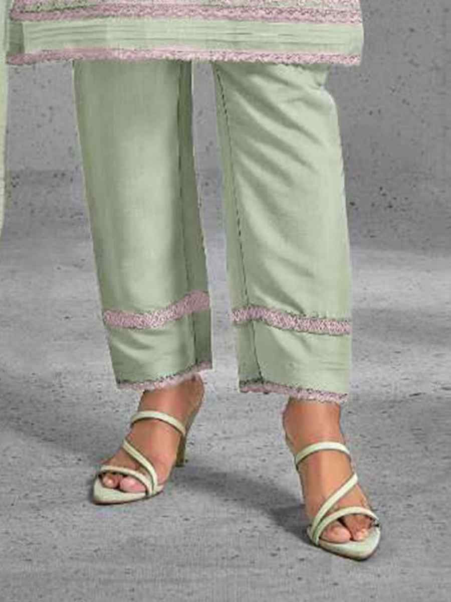 Light Green Heavy Organza Embroidered Festival Casual Pant Salwar Kameez