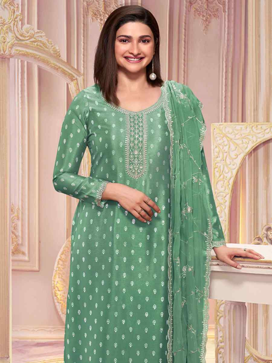 Light Green Heavy Silk Embroidered Festival Mehendi Pant Salwar Kameez