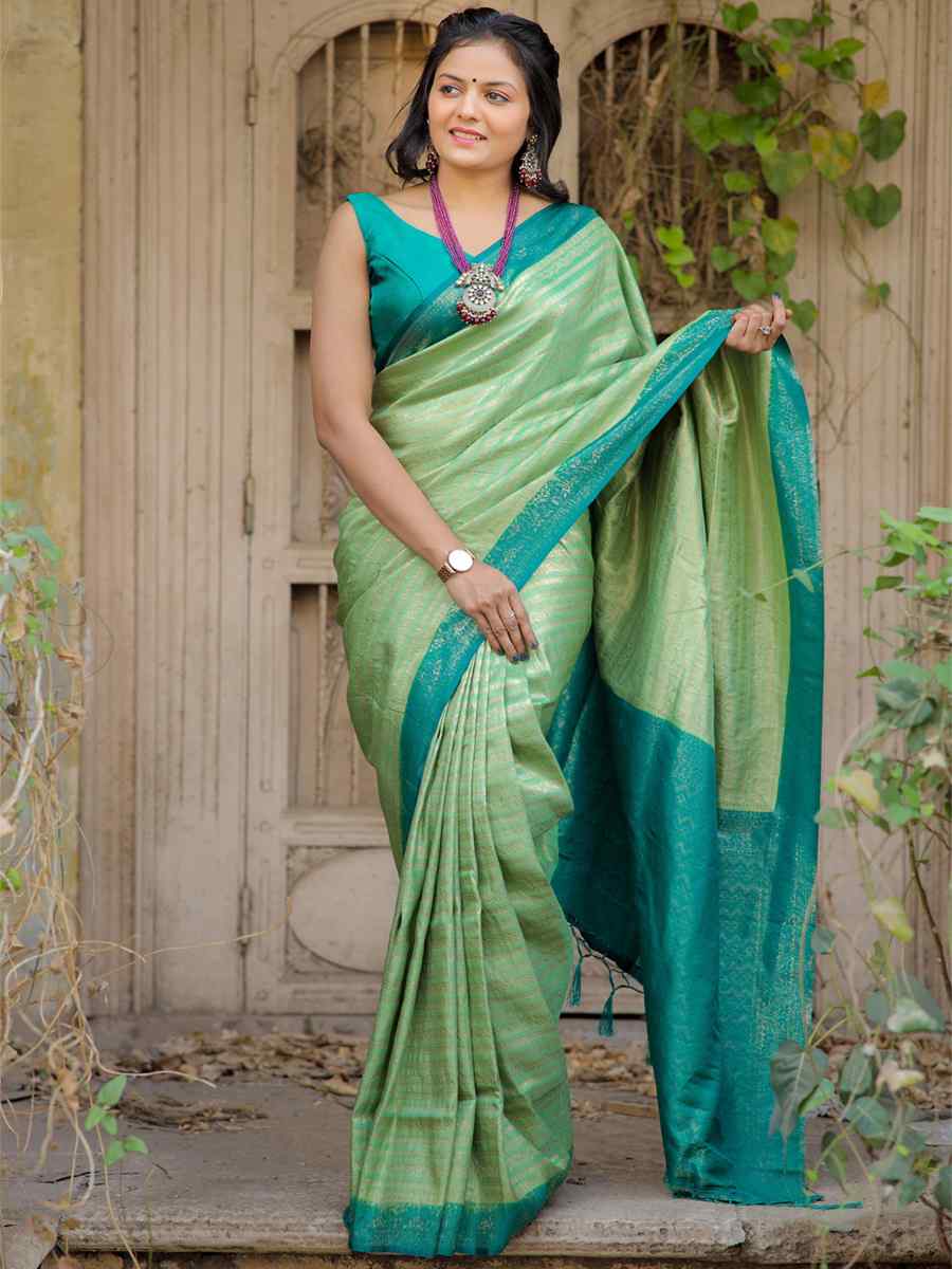 Light Green Kubera Pattu Handwoven Casual Festival Heavy Border Saree