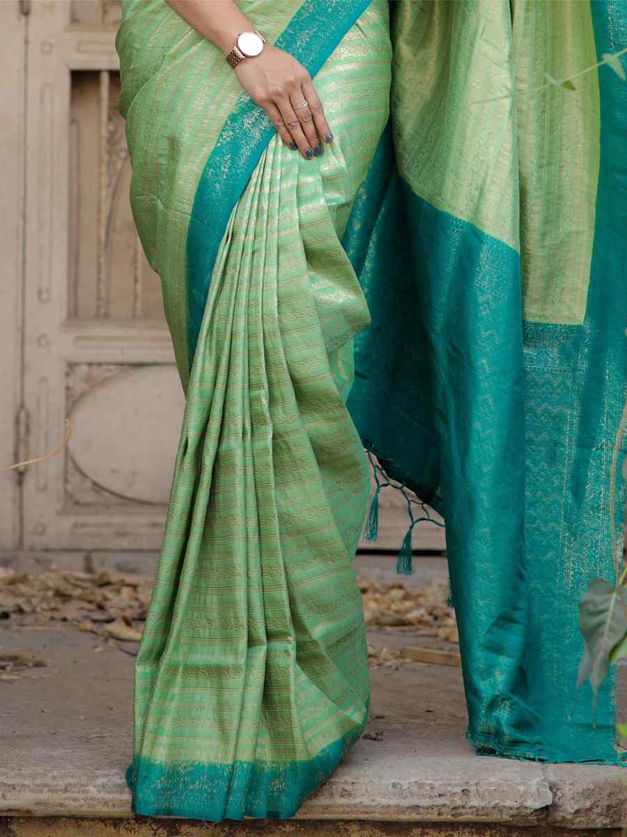 Light Green Kubera Pattu Handwoven Casual Festival Heavy Border Saree