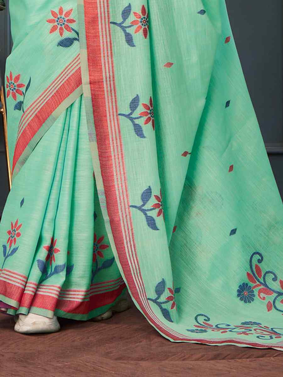 Light Green Linen Handwoven Festival Casual Classic Style Saree