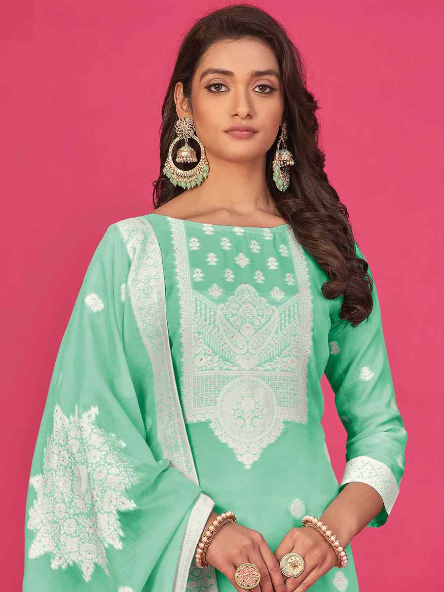 Light Green Pure Jacquard Embroidered Casual Festival Pant Salwar Kameez