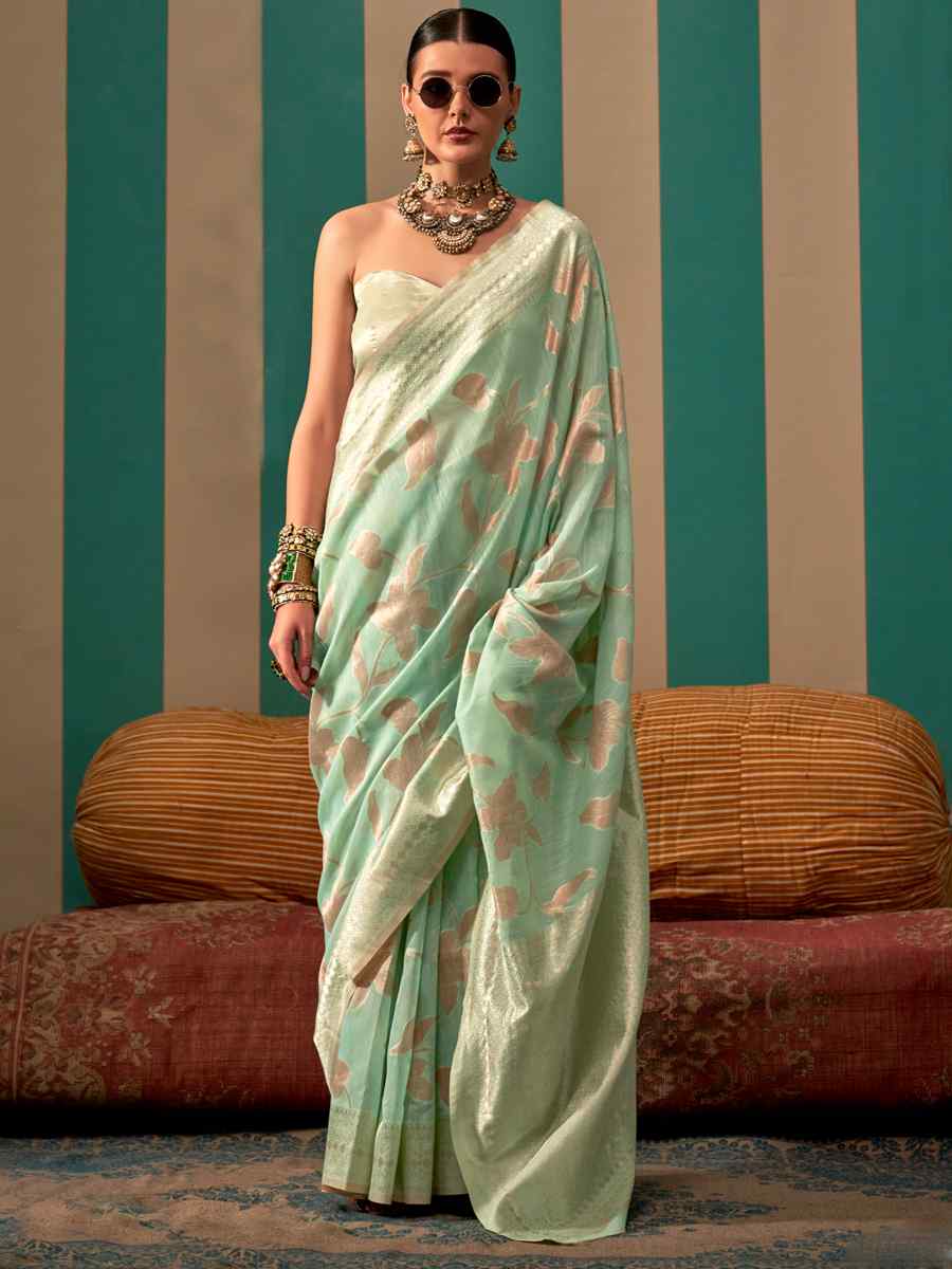 Light Green Silk Handwoven Festival Wedding Heavy Border Saree