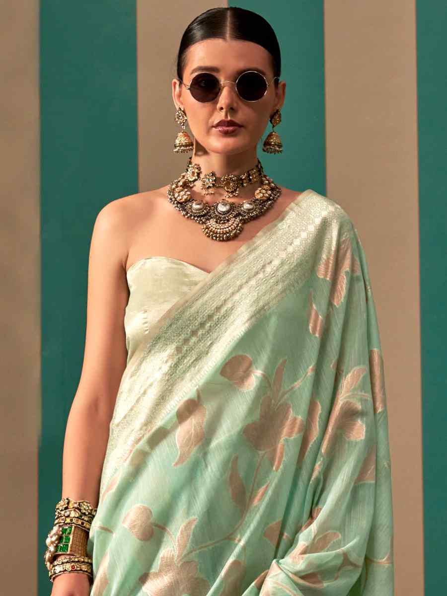 Light Green Silk Handwoven Festival Wedding Heavy Border Saree