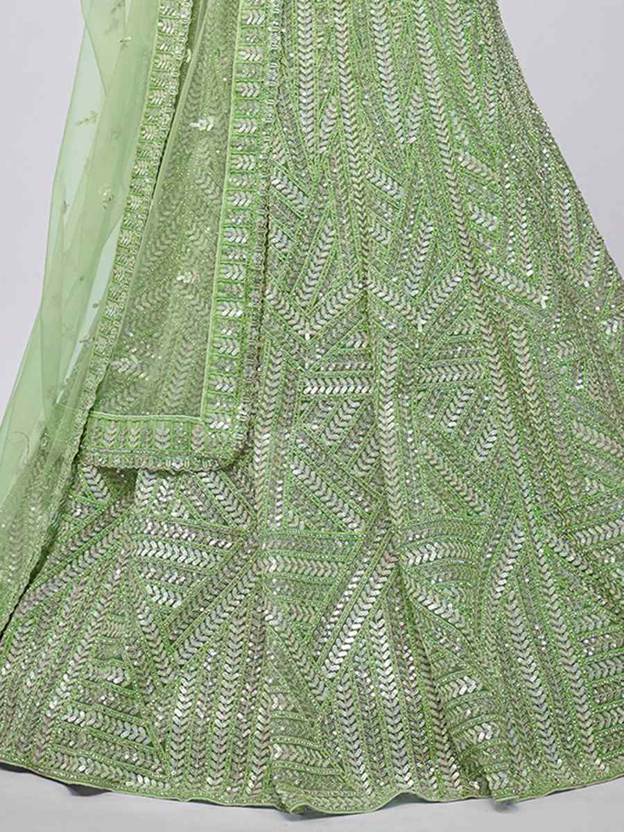 Light Green Soft Net Embroidery Bridesmaid Wedding Heavy Border Lehenga Choli