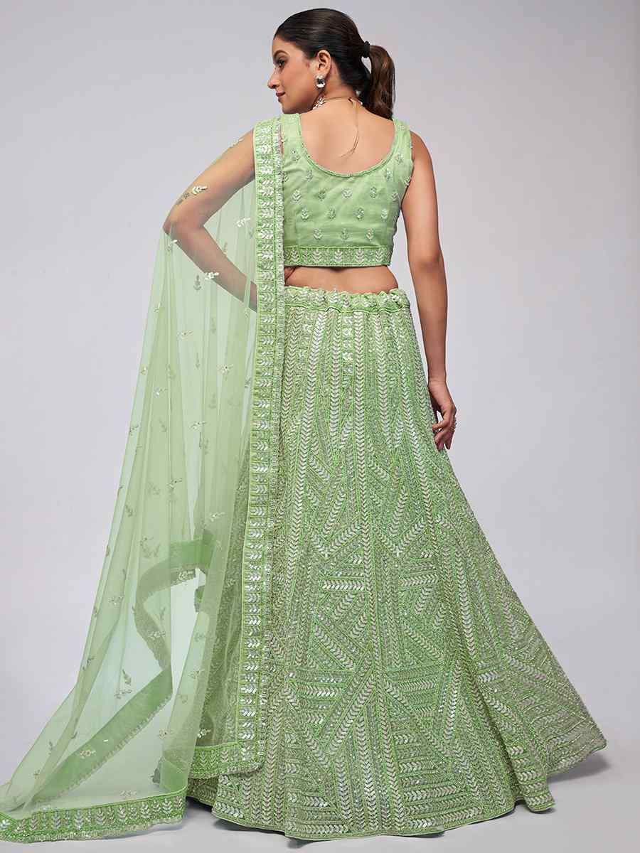 Light Green Soft Net Embroidery Bridesmaid Wedding Heavy Border Lehenga Choli