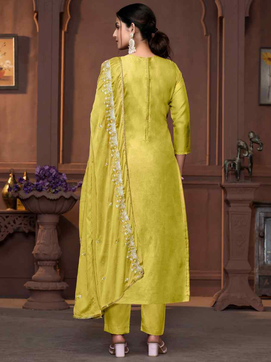 Light Green Viscose Organza Embroidered Casual Festival Pant Salwar Kameez