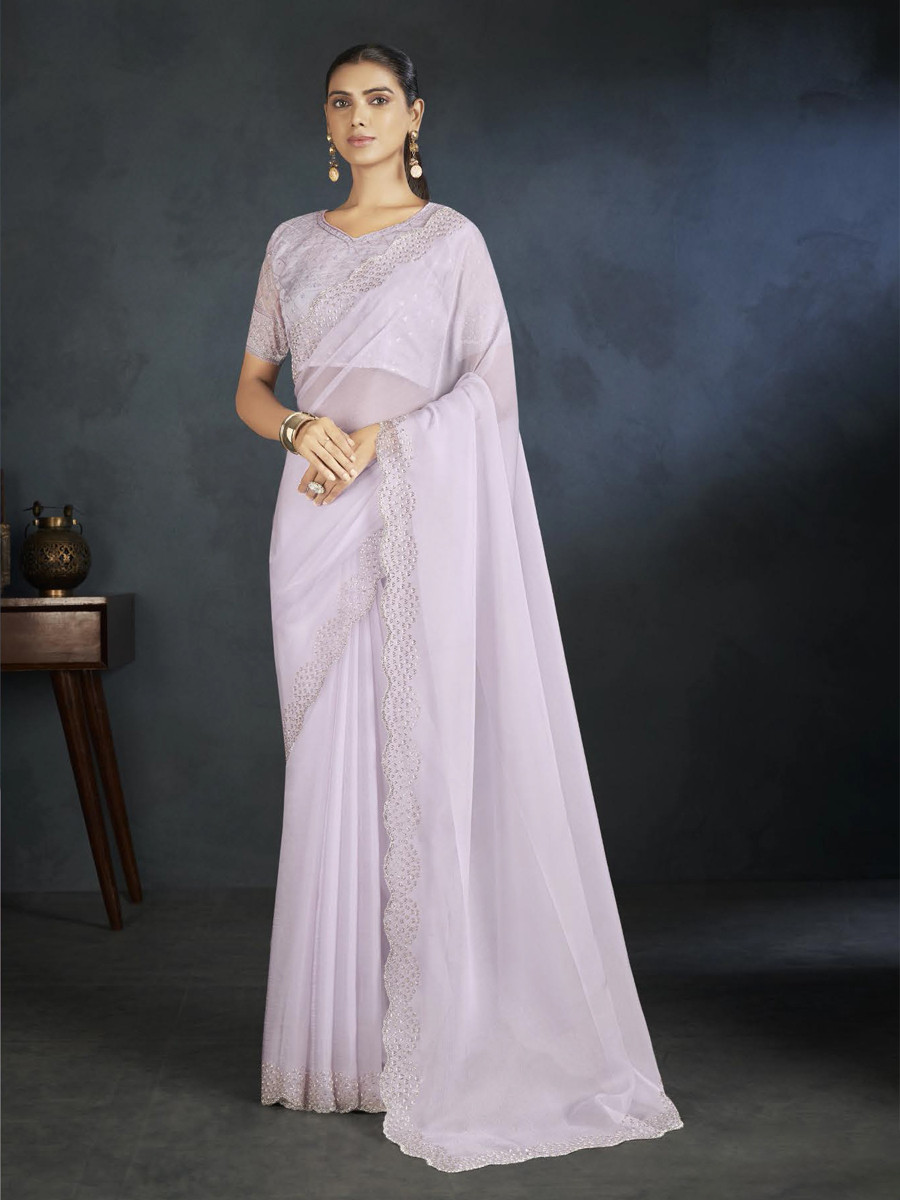 Light Lavender Organza Handwoven Festival Wedding Heavy Border Saree