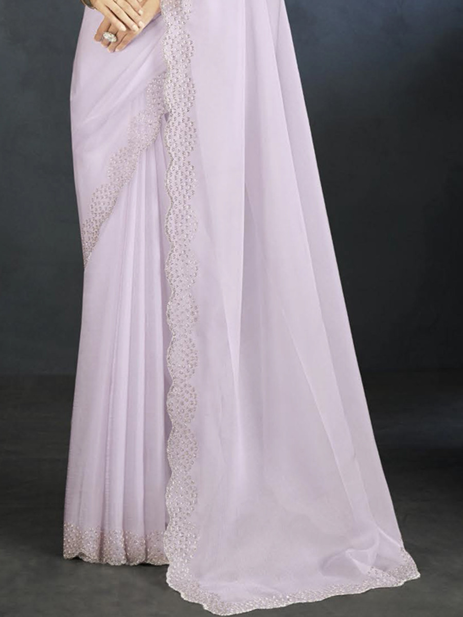 Light Lavender Organza Handwoven Festival Wedding Heavy Border Saree