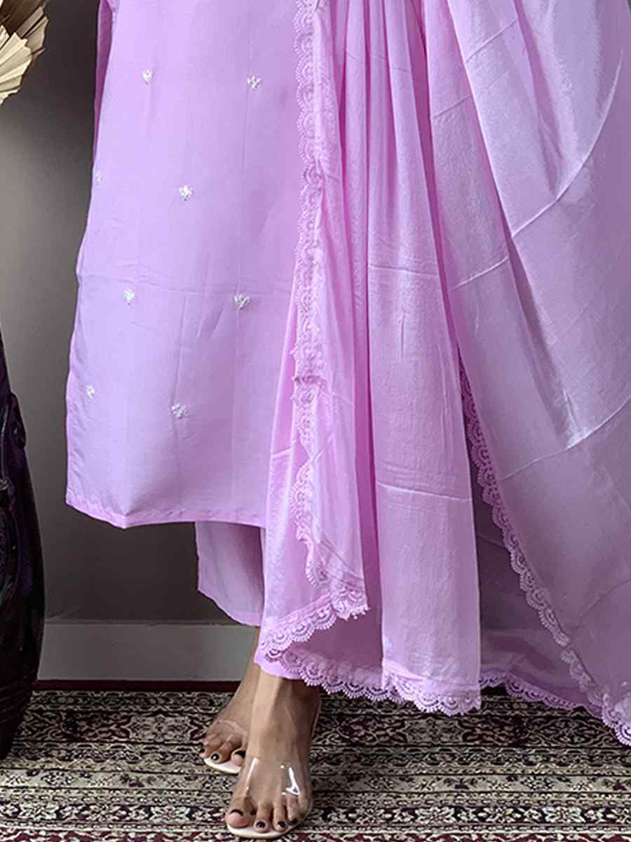 Light Lavender Viscose Chanderi Silk Embroidered Festival Casual Ready Pant Salwar Kameez