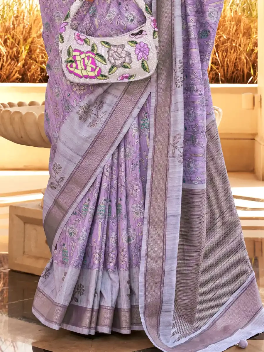 Light levender Super Raw Silk Handwoven Festival Wedding Heavy Border Saree