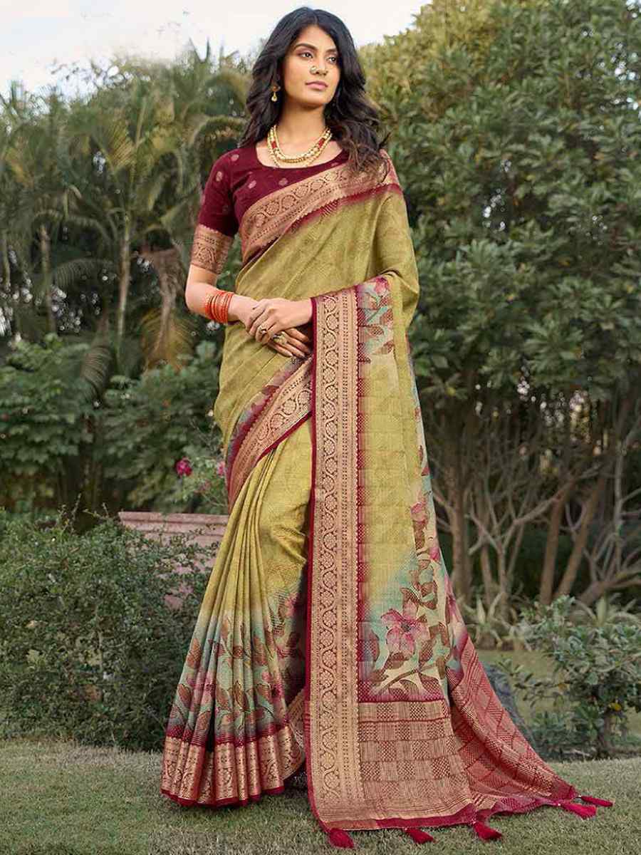 Light Olive Silk Handwoven Festival Wedding Heavy Border Saree