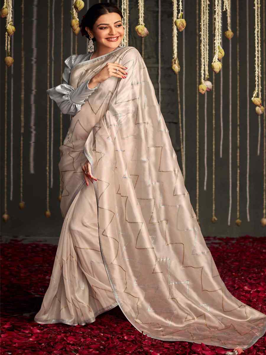 Light Peach Organza Tissue Handwoven Party Festival Classic Style Saree