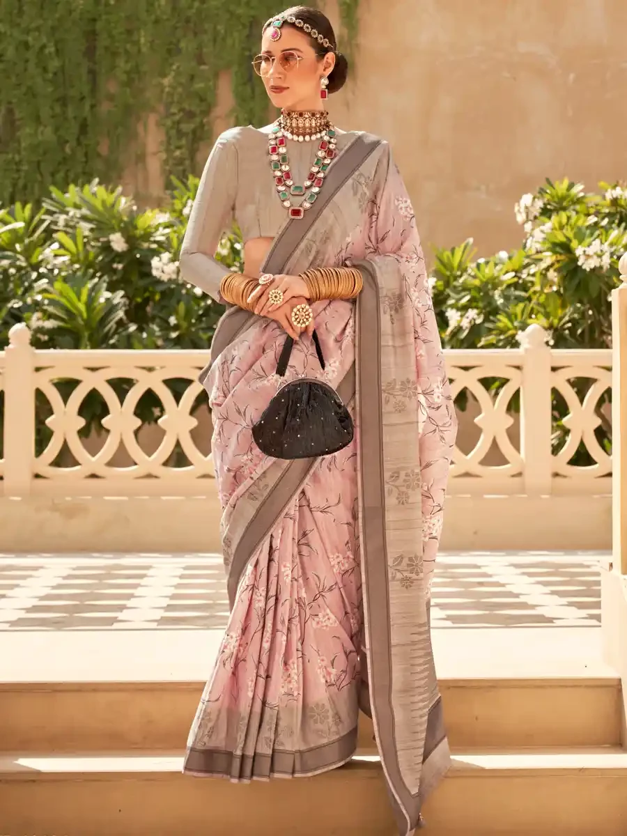 Light Peach Super Raw Silk Handwoven Festival Wedding Heavy Border Saree