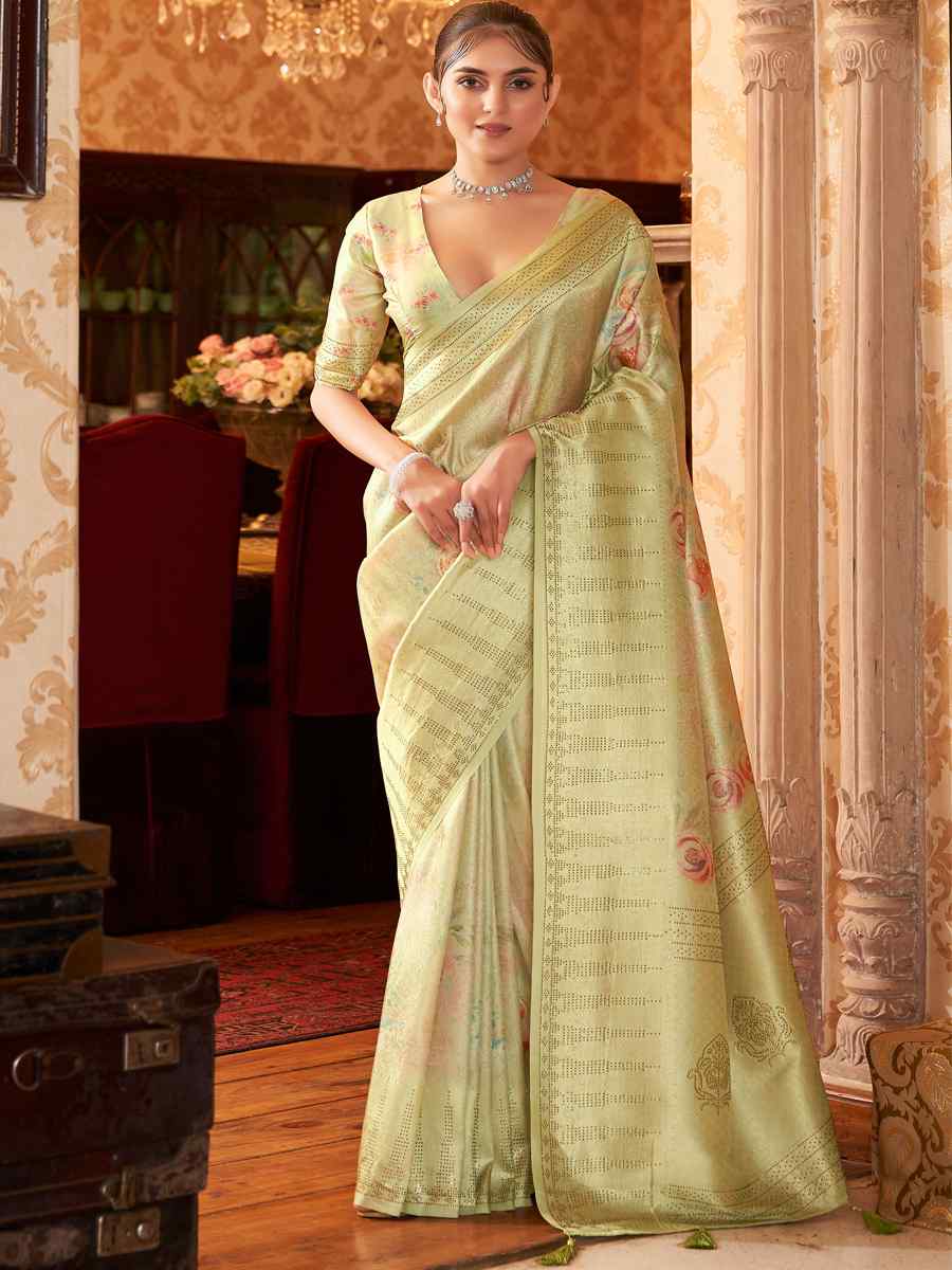 Light Perrot Green Soft Silk Handwoven Wedding Festival Heavy Border Saree