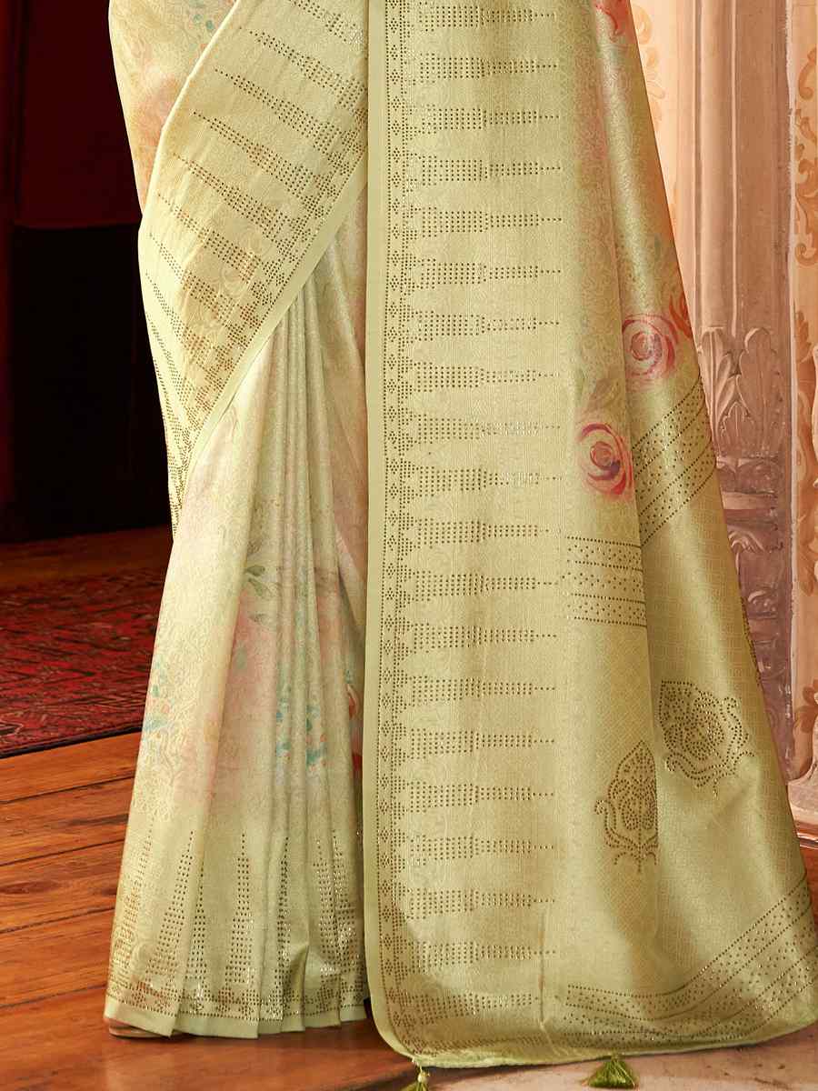 Light Perrot Green Soft Silk Handwoven Wedding Festival Heavy Border Saree