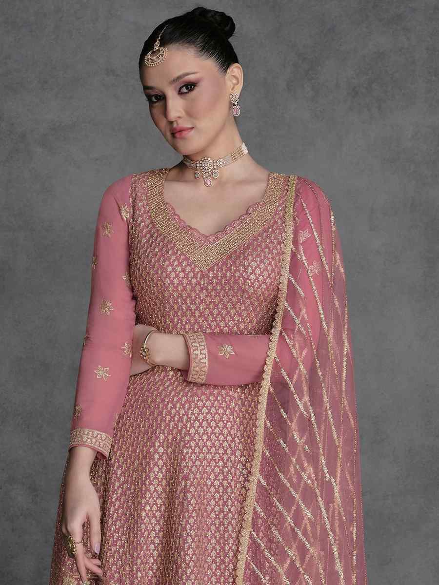 Light Pink Georgette Embroidered Festival Wedding Sharara Pant Salwar Kameez